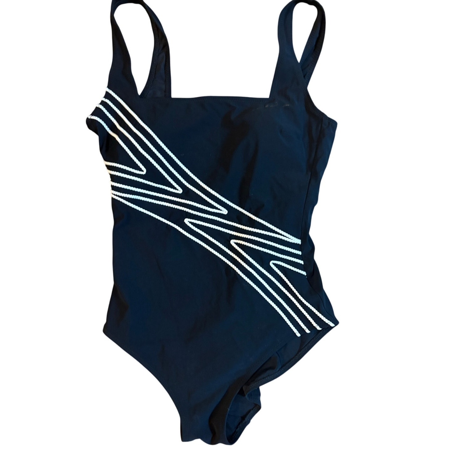 Gottex Womens Black One Piece Swimsuit Bodysuit White Embroidered Size 6 Euc